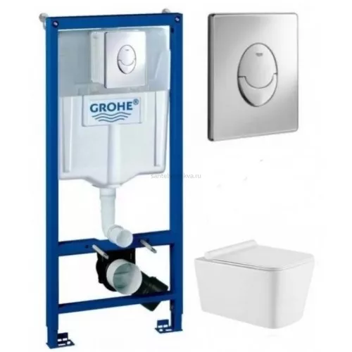 Инсталляция Grohe Rapid SL 38721001, 3 в 1 с кнопкой смыва + унитаз BelBagno Due безободковый, BB3103CHR/SC