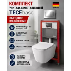 Инсталляция TECEbase 2.0 9400412, 4 в 1 + унитаз унитаз BelBagno Due безободковый, BB3103CHR/SC