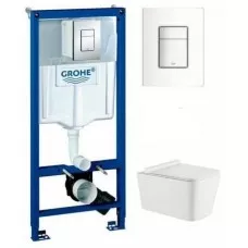 Инсталляция Grohe Rapid SL 38772001, 3 в 1 с кнопкой смыва + унитаз BelBagno Due безободковый, BB3103CHR/SC